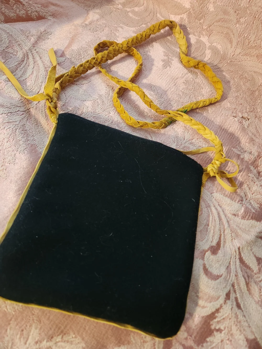 Embroidered Burgundy Crossbody Bag with Yellow Trim